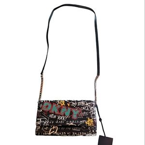 NWT DKNY GIA Wallet on a Chain Strap - Black Graffiti R135IM77 MSRP $148